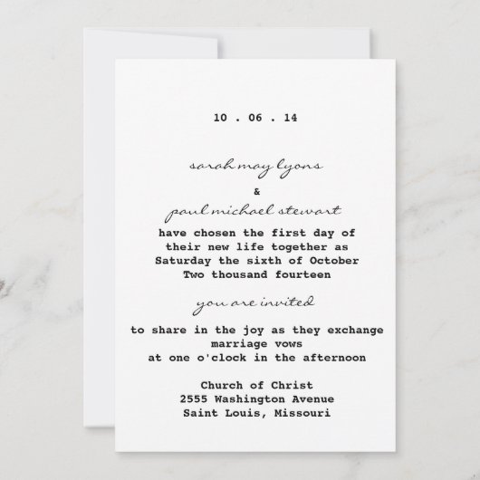 Uitnodiging tot uitzending van gevechtsbruiloft (Achterkant)