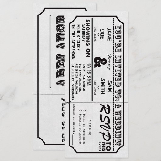 uitnodiging tot uitzending van het Ticket Wedding (Voorkant / Achterkant)