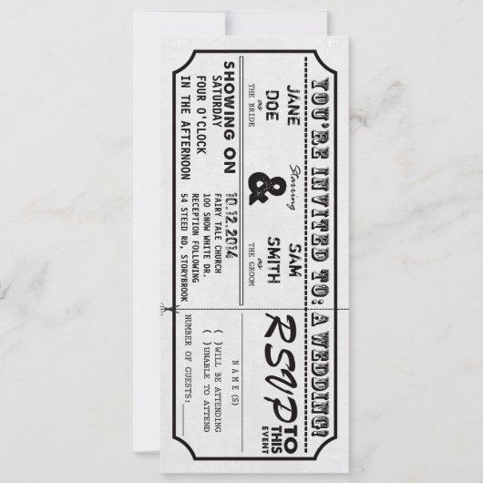  uitnodiging tot uitzending van het Ticket Wedding (Voorkant)