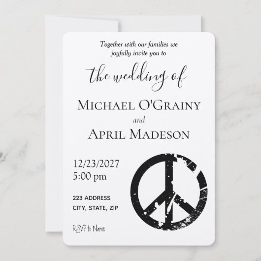 Uitnodiging tot uitzending van hippy Peace Sign We (Voorkant)