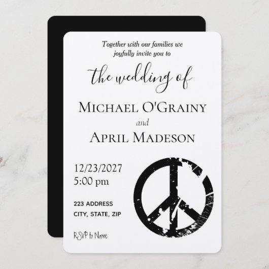 Uitnodiging tot uitzending van hippy Peace Sign We (Voorkant / Achterkant)