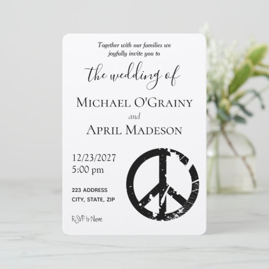 Uitnodiging tot uitzending van hippy Peace Sign We (Staand voorkant)