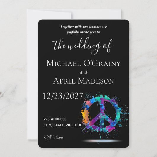 Uitnodiging tot uitzending van hippy Peace Sign We (Voorkant)