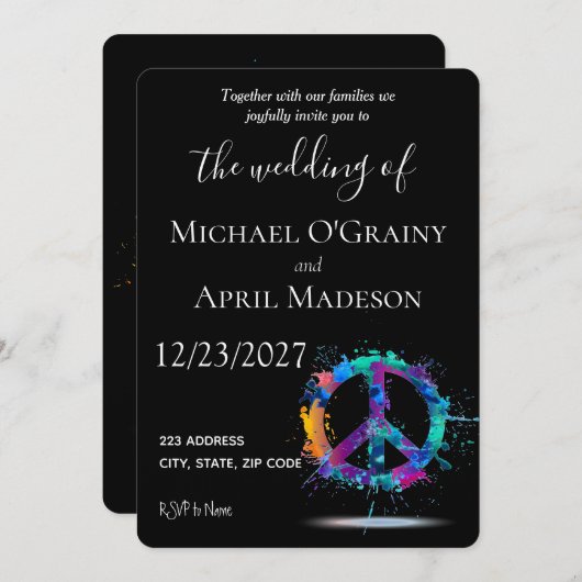 Uitnodiging tot uitzending van hippy Peace Sign We (Voorkant / Achterkant)