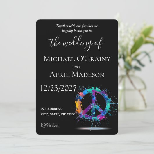 Uitnodiging tot uitzending van hippy Peace Sign We (Staand voorkant)