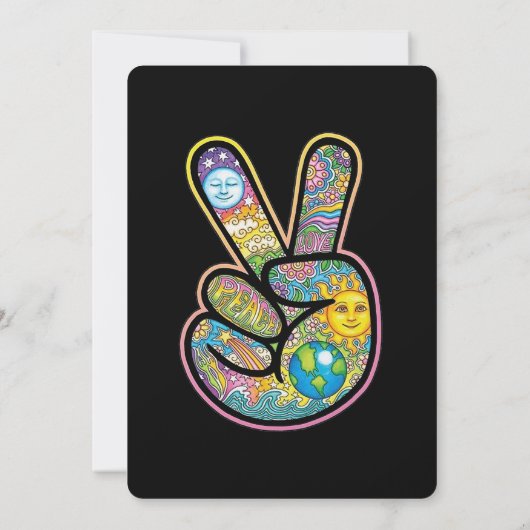 Uitnodiging tot uitzending van hippy Peace Sign We (Achterkant)