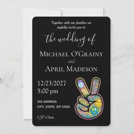 Uitnodiging tot uitzending van hippy Peace Sign We (Voorkant)