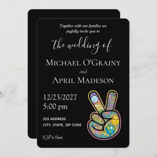 Uitnodiging tot uitzending van hippy Peace Sign We (Voorkant / Achterkant)