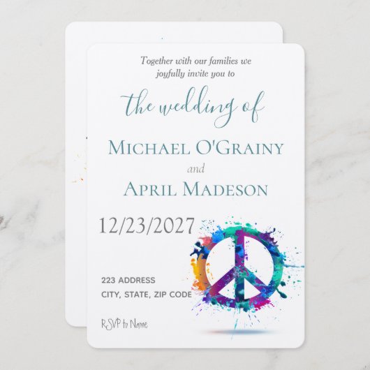 Uitnodiging tot uitzending van hippy Peace Sign We (Voorkant / Achterkant)