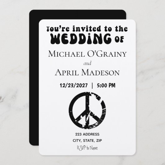 Uitnodiging tot uitzending van hippy Peace Sign We (Voorkant / Achterkant)