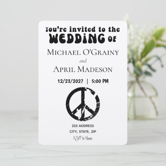 Uitnodiging tot uitzending van hippy Peace Sign We (Staand voorkant)