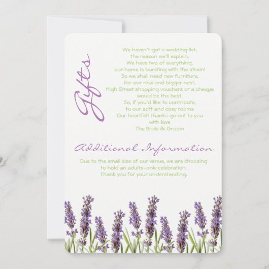 Uitnodiging tot uitzending van lavender Wedding (Achterkant)