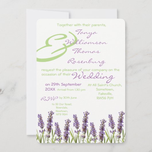 Uitnodiging tot uitzending van lavender Wedding (Voorkant)