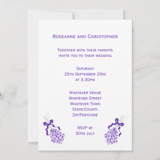 Uitnodiging tot uitzending van lavender Wedding (Achterkant)