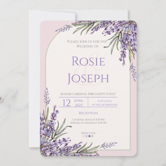 Uitnodiging tot uitzending van lavender Wedding (Voorkant)