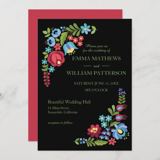 Uitnodiging tot uitzending van rode rode rozenwedd (Voorkant / Achterkant)