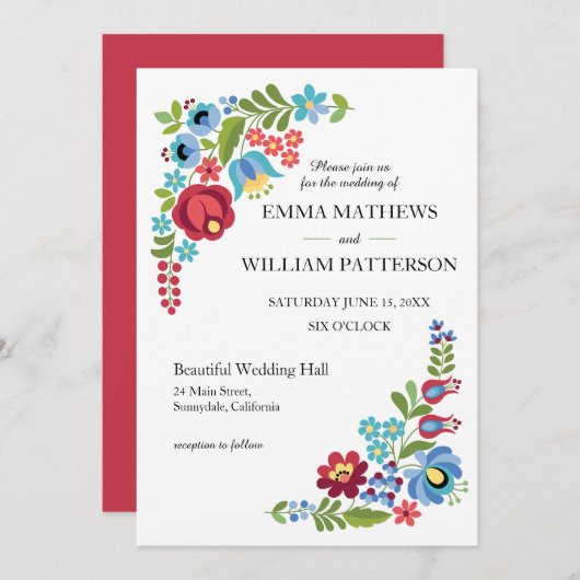 Uitnodiging tot uitzending van rode rode rozenwedd (Voorkant / Achterkant)