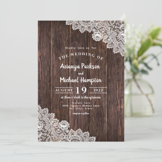 Uitnodiging tot uitzending van Rustic Lace en Wood (Staand voorkant)