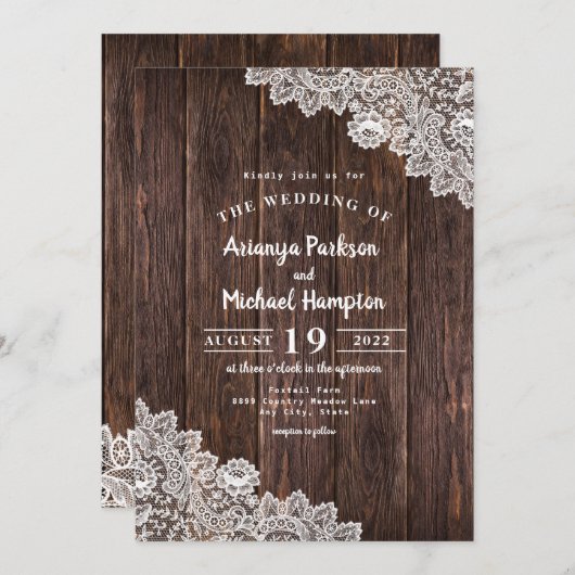 Uitnodiging tot uitzending van Rustic Lace en Wood (Voorkant / Achterkant)