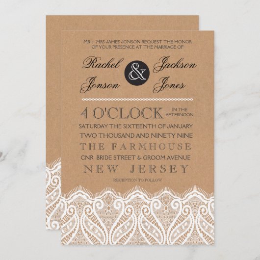 Uitnodiging tot uitzending van Rustic White Lace & (Voorkant / Achterkant)