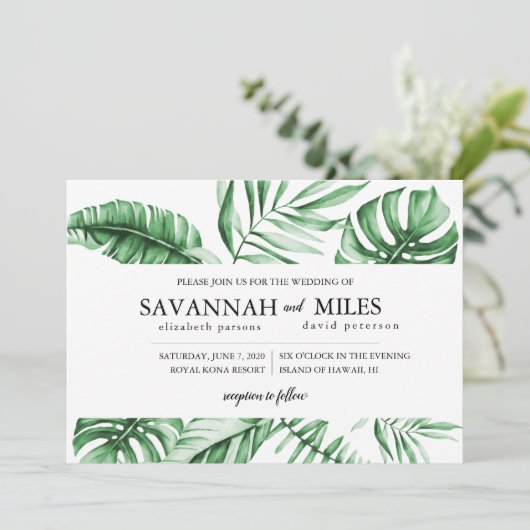 Uitnodiging tot uitzending van tropisch groen hand (Staand voorkant)