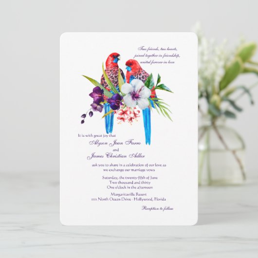 Uitnodiging tot uitzetting over tropische vogelwed (Staand voorkant)