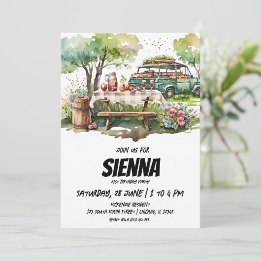 Uitnodiging tot uitzicht van het zomerpark Picnic (Staand voorkant)