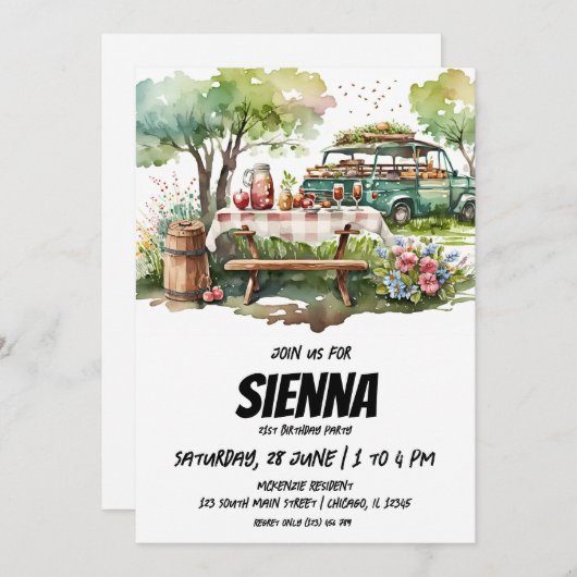 Uitnodiging tot uitzicht van het zomerpark Picnic (Voorkant / Achterkant)