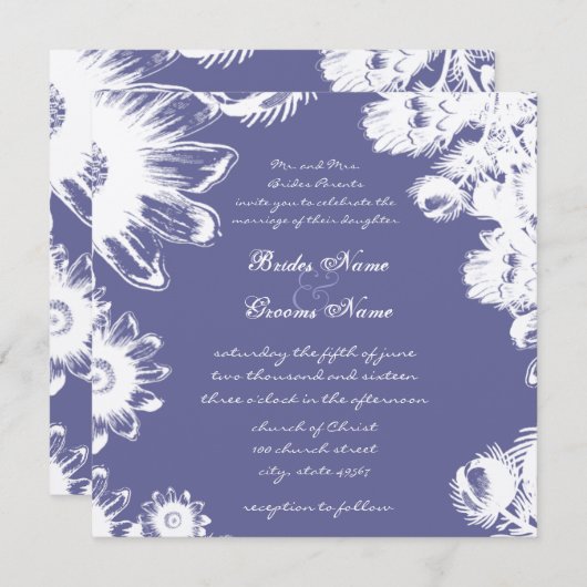 Uitnodiging tot ultra Violet  Floral Wedding (Voorkant / Achterkant)