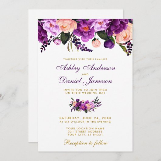 Uitnodiging tot ultraviolet Paars goudbruin (Voorkant / Achterkant)