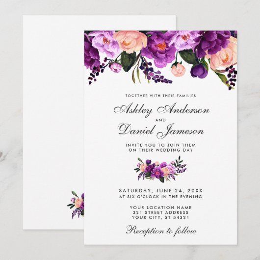 Uitnodiging tot ultraviolet Paars huwelijk (Voorkant / Achterkant)