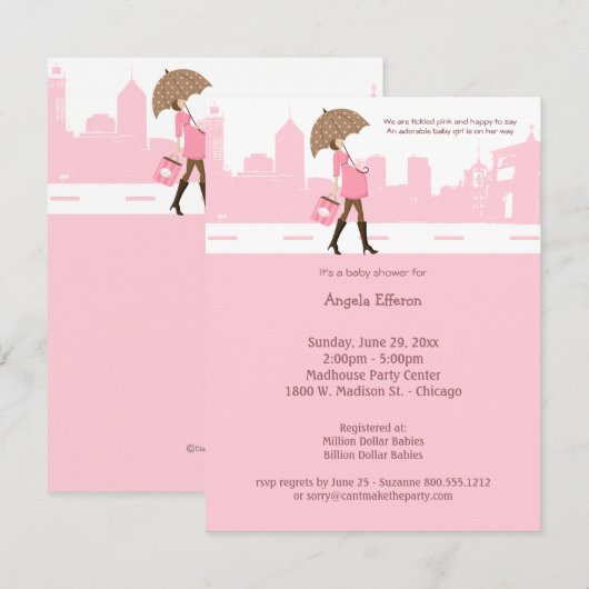 Uitnodiging tot urbanisatie van roze Baby shower (Voorkant / Achterkant)