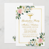 Uitnodiging tot urse gradatie Partij Roze Floral G (Voorkant / Achterkant)