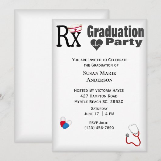 Uitnodiging tot urse Graduation Party (Voorkant / Achterkant)