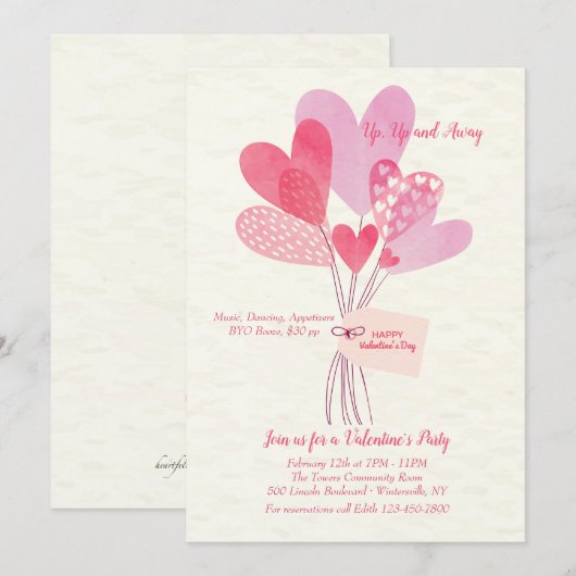 Uitnodiging tot Valentijnsdag-ballonnen (Voorkant / Achterkant)