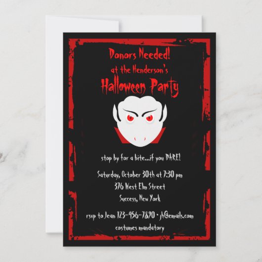 Uitnodiging tot Vampire Halloween Party (Voorkant)