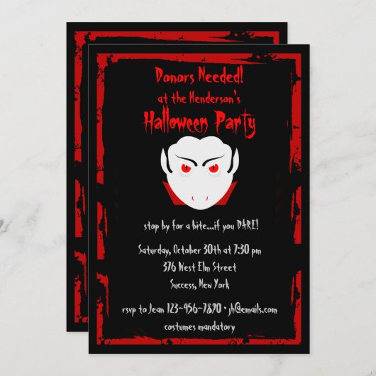 Uitnodiging tot Vampire Halloween Party (Voorkant / Achterkant)