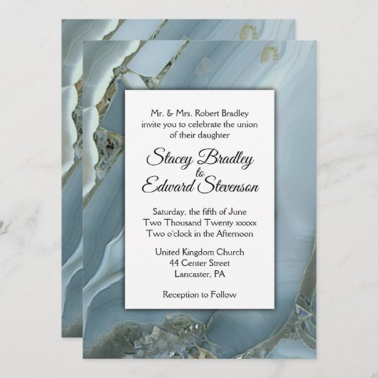 Uitnodiging tot verfijnde blauwe marmer Agate Wedd (Voorkant / Achterkant)