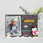 Uitnodiging tot verjaardag van Penguin (Staand voorkant)