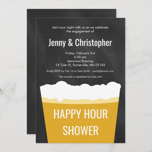 Uitnodiging tot Verloving van Happy Hour Shower Be (Voorkant / Achterkant)