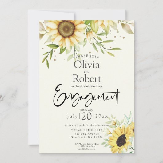 Uitnodiging tot Verloving van roestgeel zonnebloem (Voorkant)