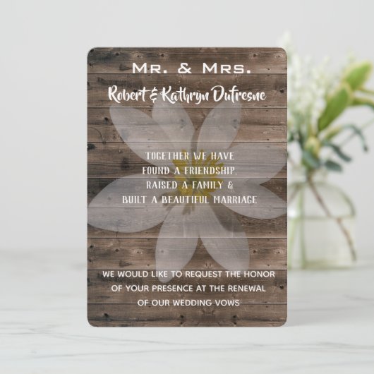 Uitnodiging tot vernieuwing Rustic & Romantic Vow (Staand voorkant)