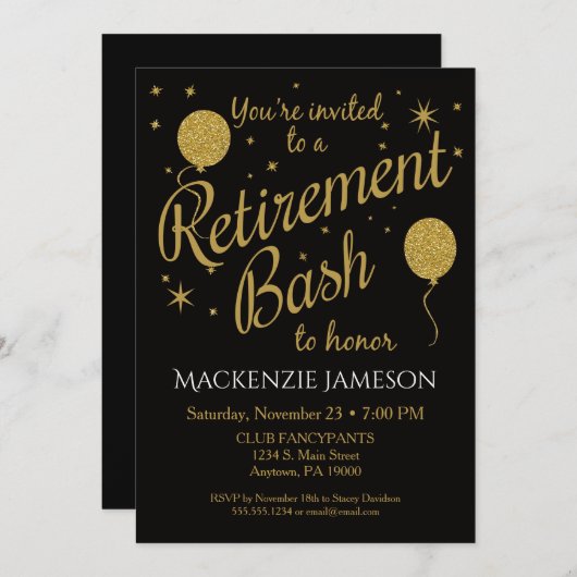 Uitnodiging tot vervroegde uittreding Gold-ballonn (Voorkant / Achterkant)