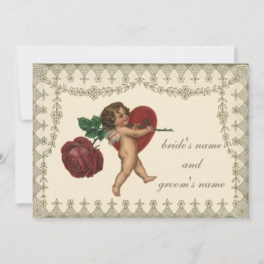  uitnodiging tot Victoriaans Cupid Heart Wedding (Voorkant)