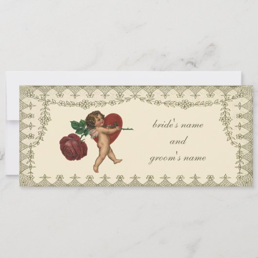 uitnodiging tot Victoriaans Cupid Heart Wedding (Voorkant)