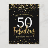 Uitnodiging tot vijftig en feestdag, zwart en goud (Voorkant)