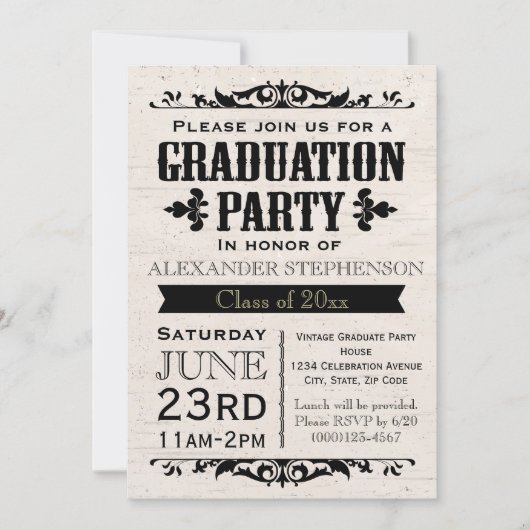 Uitnodiging tot Vintage Beige Graduation Party (Voorkant)
