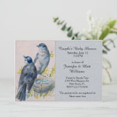 Uitnodiging tot Vintage Blue Birds Baby shower (Staand voorkant)