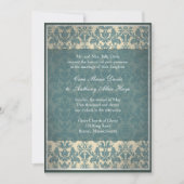 Uitnodiging tot Vintage Blue Damask Wedding (Voorkant)
