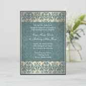 Uitnodiging tot Vintage Blue Damask Wedding (Staand voorkant)